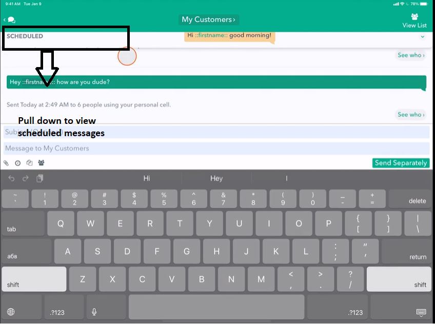 Pull-down-to-view-scheduled-messages